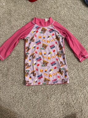 Nickelodeon Pink Raglan Kids Swim Rashguard with Hello Sunshine Print